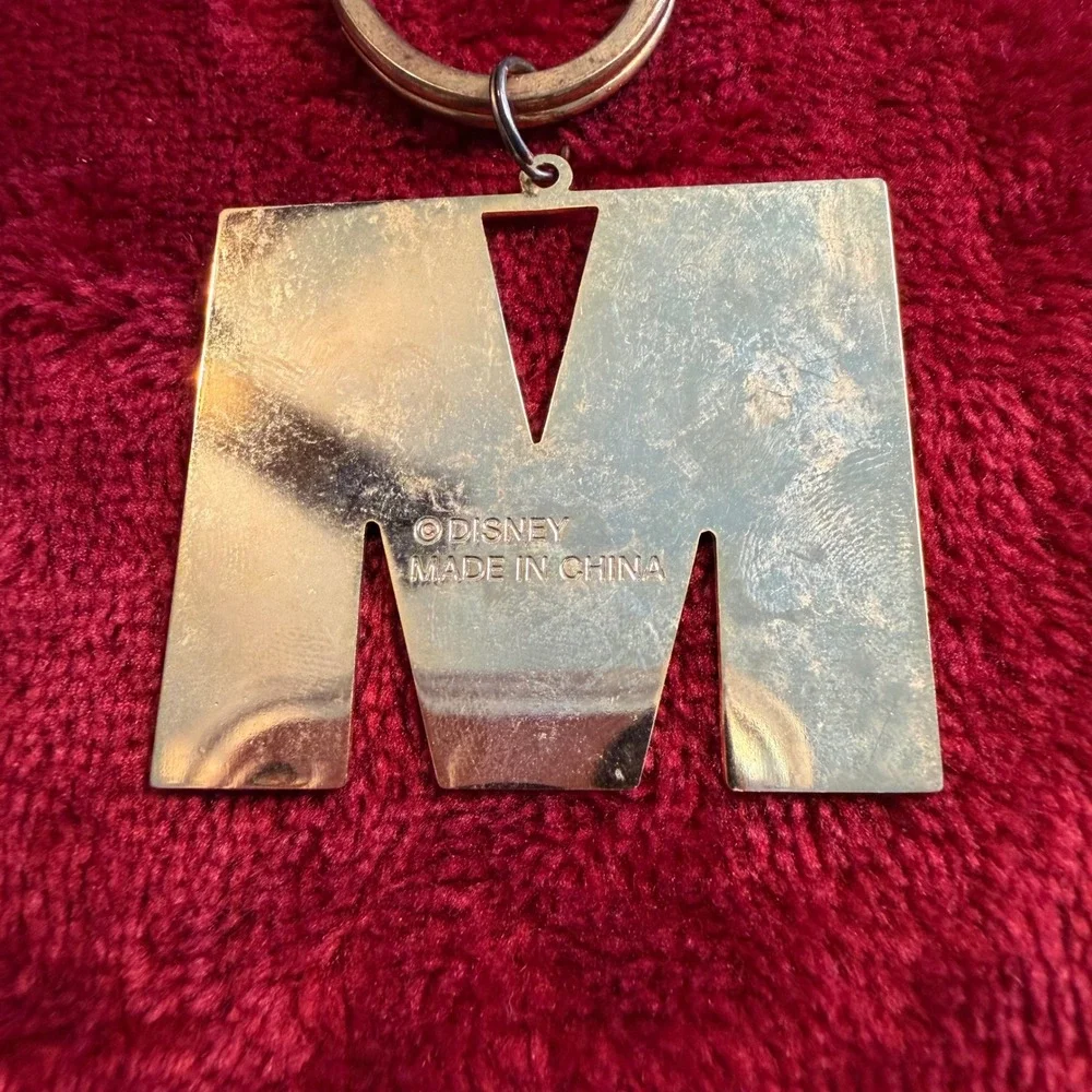Disney Mickey Mouse Friends Letter M Keychain Blue Enamel Gold Tone Metal Charm